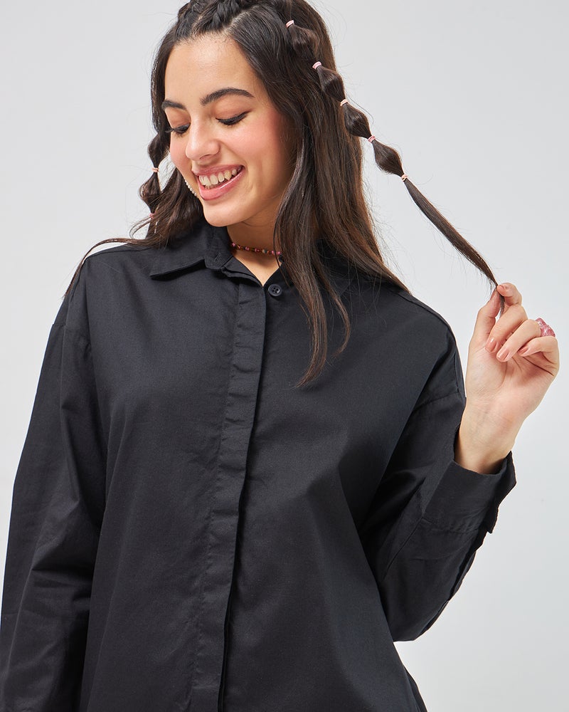 bewakoof Women's Black Super Loose Fit Shirt Dress - Image 5